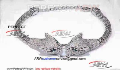 Perfect Replica Cartier Diamond Panther Head Bracelet Silver Bracelet